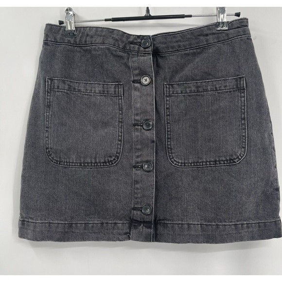 Free People Don’t Get Me Wrong Black Gray Denim Button Front Mini Skirt Size 30 - Picture 1 of 4